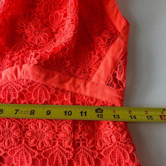 ASTR Women's Dress M Crochet Halter High Neck Lace Bright Neon Orange Bodycon - Picture 6 of 11